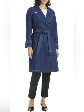 Kate Spade Denim Trench Coat NWT Size M Belted Designer Jacket